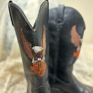 Vintage Harley Davidson Embroidered Leather Riding Boots